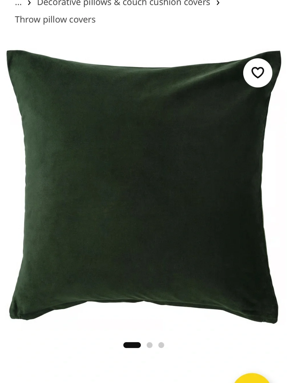 IKEA “Sanela” dark green cotton velvet pillow covers with “Fjadrar” inserts